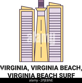 USA, Virginia, Virginia Beach, Virginia Beach Surf Reise Wahrzeichen Vektordarstellung Stock Vektor