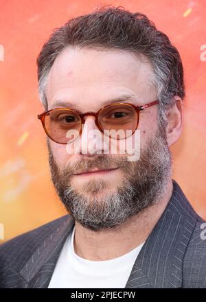Los Angeles, Usa. 01. April 2023. LOS ANGELES, KALIFORNIEN, USA - APRIL 01: Kanadischer Schauspieler, Komiker und Filmemacher Seth Rogen trifft auf der Sondervorführung von Universal Pictures, Nintendo und Illumination Entertainment „The Super Mario Bros.“ in Los Angeles ein Movie“ im Regal Cinemas LA Live & 4DX Movie am 1. April 2023 in Los Angeles, Kalifornien, USA. (Foto: Xavier Collin/Image Press Agency) Kredit: Image Press Agency/Alamy Live News Stockfoto