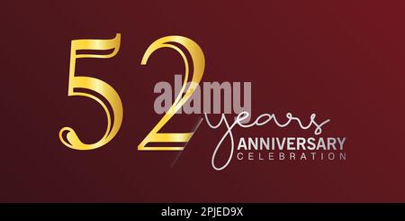Logo zum 52.-jährigen Jubiläum Gold und Rot Farbe isoliert auf elegantem Hintergrund, Vektordesign für Gruß- und Einladungskarte Stock Vektor