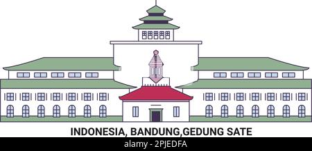 Indonesien, Bandung, Gedung Sate, Reise-Wahrzeichen-Vektordarstellung Stock Vektor