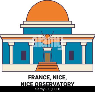 Frankreich, Nizza, Nizza Observatorium Reise Wahrzeichen Vektordarstellung Stock Vektor