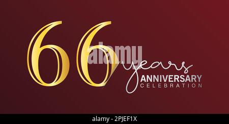 Logo zum 66.-jährigen Jubiläum Gold und Rot Farbe isoliert auf elegantem Hintergrund, Vektordesign für Gruß- und Einladungskarte Stock Vektor