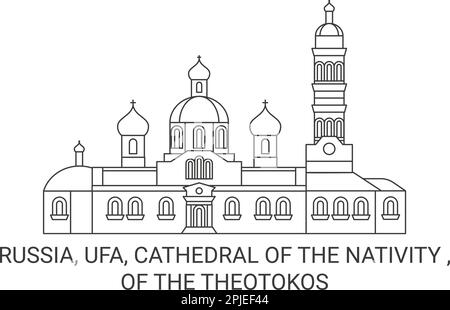 Russland, Ufa, Geburtskathedrale, der Theotokos Reise-Wahrzeichen-Vektordarstellung Stock Vektor