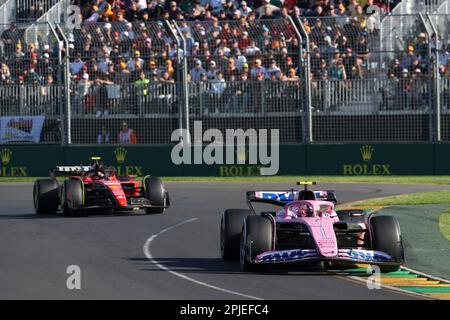 Melbourne, Australie. 02. April 2023. 10 GASLY Pierre (FRA), Alpine F1 Team A523, Action während des Formel 1 Rolex Australian Grand Prix 2023, 3. Runde der Formel-1-Weltmeisterschaft 2023 vom 31. März bis 2. April 2023 auf dem Albert Park Circuit in Melbourne, Australien – Foto DPPI Credit: DPPI Media/Alamy Live News Stockfoto