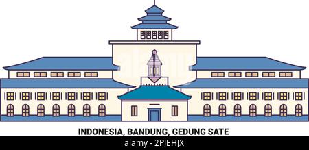 Indonesien, Bandung, Gedung Sate Reise-Vektordarstellung Stock Vektor