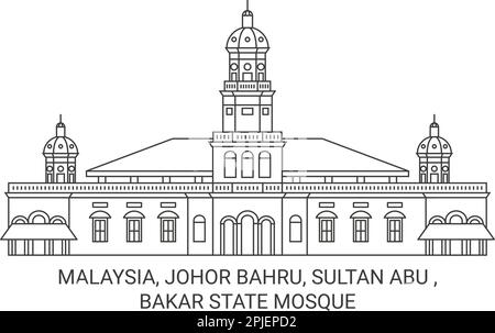 Malaysia, Johor Bahru, Sultan Abu, Bakar State Moschee Reise Wahrzeichen Vektordarstellung Stock Vektor