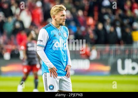 Toronto, Kanada. 01. April 2023. Kamil Józwiak ist die Nummer 7 in Aktion während des MLS-Spiels zwischen dem FC Toronto und dem FC Charlotte auf dem BMO Field in Toronto. Das Spiel endete 2-2 (Foto von Angel Marchini/SOPA Images/Sipa USA). Guthaben: SIPA USA/Alamy Live News Stockfoto