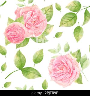 Rosa Rosen Aquarell Romantisches Muster zum Bedrucken Stockfoto