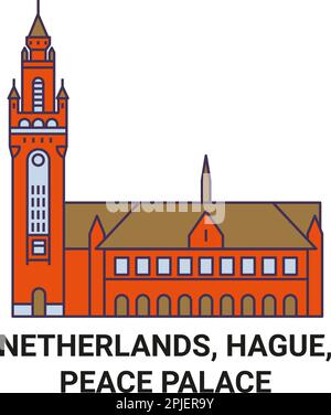 Vektorgrafik der Reise durch die Niederlande, Den Haag und den Friedenspalast Stock Vektor