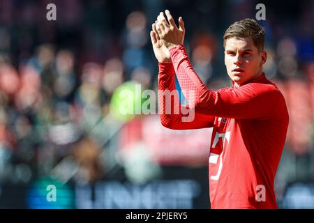 Utrecht, Niederlande. 02. April 2023. UTRECHT, NIEDERLANDE - APRIL 2: Ramon Hendriks vom FC Utrecht während des niederländischen Eredivisie-Spiels zwischen dem FC Utrecht und dem FC Volendam im Stadion Galgenwaard am 2. April 2023 in Utrecht, Niederlande (Foto: Ben Gal/Orange Pictures). Credit: Orange Pics BV/Alamy Live News Stockfoto