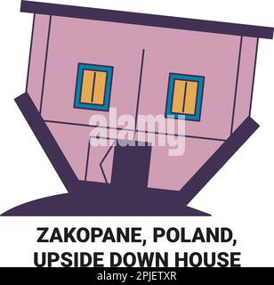 Polen, Zakopane, Upside-Down-House-Reise-Vektordarstellung Stock Vektor