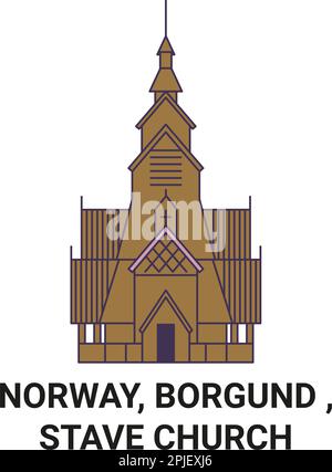 Norwegen, Borgund, Stave Church Reise-Wahrzeichen-Vektordarstellung Stock Vektor