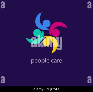 Creative People Care Logo. Zusammengehörigkeit und Gemeinschaftskonzept, kreativer Hub, Symbol für soziale Verbindungen, Vorlage und Logo-Set. Stock Vektor