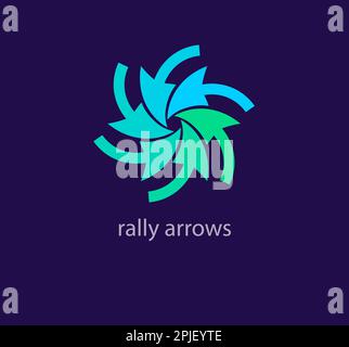 Pfeil nach innen. Rally-Pfeile-Logo. Moderne Linie und farbenfrohes Design. Logo-Vorlage. Elegant, luxuriös, erstklassig Stock Vektor