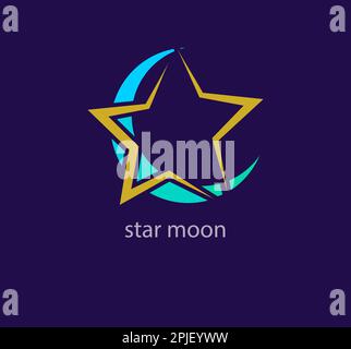 Modernes Stern- und Mondlogo. Einzigartige Farbübergänge. Symbolvorlage für Astronomie und Planet. vektor Stock Vektor