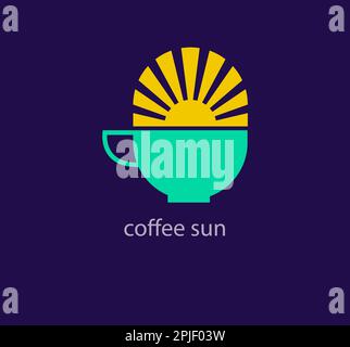 Einzigartiges Coffee Rising Sun Logo. Moderne Designfarbe. Logo-Vorlage für Cafés, Unternehmen und mehr. vektor. Stock Vektor