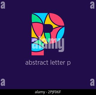 Modernes Symbol mit abstraktem Buchstaben p Logo. Einzigartige Farbübergänge im Mosaikdesign. Vorlage für farbigen Buchstaben. vektor. Stock Vektor