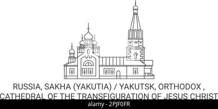 Russland, Sakha Jakutia Jakutsk, orthodoxe Kathedrale der Verklärung Jesu Christi Reise-Wahrzeichen-Vektordarstellung Stock Vektor