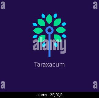 Taraxacum-Blumenlogo. Moderne Linie und farbenfrohes Design. Logo-Vorlage. Für Medizin, Yoga, Kurse, Schönheit. Stock Vektor