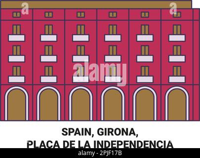 Spanien, Girona, Placa De La Independncia Reise-Vektordarstellung Stock Vektor