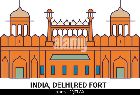 Indien, Delhi, Red Fort, Vektordarstellung für Reiseziele Stock Vektor