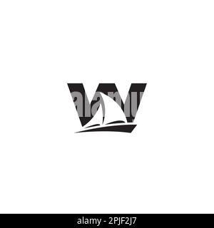 „W“- und Segelboot-Logo oder Icon-Design Stock Vektor