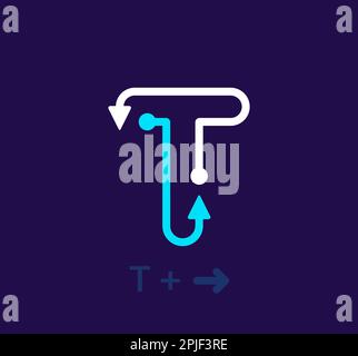 T-Logo mit linearem Buchstaben. Einzigartiges Logo. Abstraktes Zielsymbol mit einfachem rotierendem Pfeil. Der Vektor der Unternehmensidentität. Stock Vektor