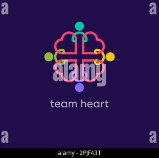 Team Heart People Logo. Einzigartige Farbübergänge. Vorlage für Team- und gemeinsames Erfolgskommentar. vektor. Stock Vektor