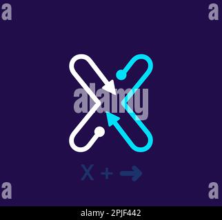 Linearer Buchstabe X Logo. Einzigartiges Logo. Abstraktes Zielsymbol mit einfachem rotierendem Pfeil. Der Vektor der Unternehmensidentität. Stock Vektor