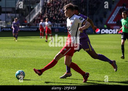 Utrecht, Niederlande. 02. April 2023. UTRECHT, NIEDERLANDE - APRIL 2: Ramon Hendriks vom FC Utrecht während des niederländischen Eredivisie-Spiels zwischen dem FC Utrecht und dem FC Volendam im Stadion Galgenwaard am 2. April 2023 in Utrecht, Niederlande (Foto: Ben Gal/Orange Pictures). Credit: Orange Pics BV/Alamy Live News Stockfoto