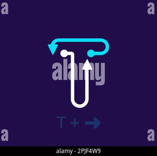 T-Logo mit linearem Buchstaben. Einzigartiges Logo. Abstraktes Zielsymbol mit einfachem rotierendem Pfeil. Der Vektor der Unternehmensidentität. Stock Vektor