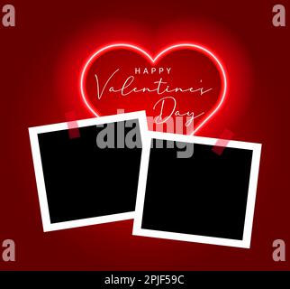 Happy Valentine's Day Ready, moderne Designvorlage. Schriftzug im Herzen. Leerer Fotoraum. 14. Februar Valentinstag-Collage. Stock Vektor