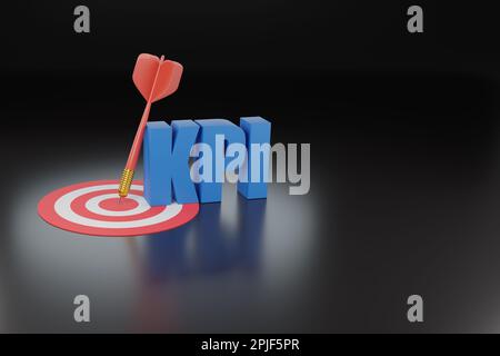 Pfeil mit durchgehendem KPI-Text mit Kopierbereich. Leistungskennzahl. 3D Abbildung. Stockfoto