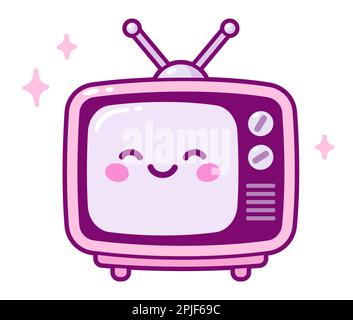 Kawaii Pink Fernsehset mit lustigem lächelndem Gesicht. Einfache und niedliche Cartoon-Vektor-Clip-Art-Illustration. Stock Vektor