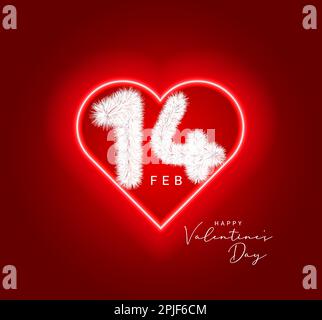 „Happy Valentine's Day Ready“-Vorlage für modernes Design. 14 Februar-Briefe mit Federn im Herzen. valentinskarte. Stock Vektor