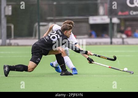 Brüssel, Belgien. 02. April 2023. Victor Wegnez vom Rennsport in Aktion während eines Hockeyspiels zwischen dem Royal Racing Club Bruxelles und KHC Dragons, Sonntag, den 02. April 2023 in Uccle/Ukkel, Brüssel, am 17. Tag der Saison der belgischen Men Hockey League 2022-2023. BELGA FOTO LAURIE DIEFFEMBACQ Kredit: Belga News Agency/Alamy Live News Stockfoto