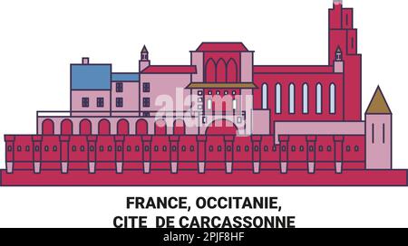 Frankreich, Occitanie, Cite De Carcassonne reisen Landmarke Vektordarstellung Stock Vektor