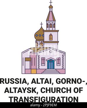 Russland, Altai, Gorno, Altaysk, Kirche der Transfiguration reisen Landmarke Vektordarstellung Stock Vektor