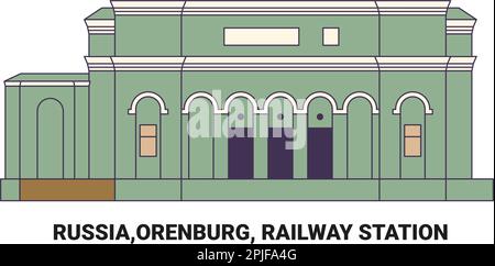 Russland, Orenburg, Bahnhof, Reise-Wahrzeichen-Vektordarstellung Stock Vektor