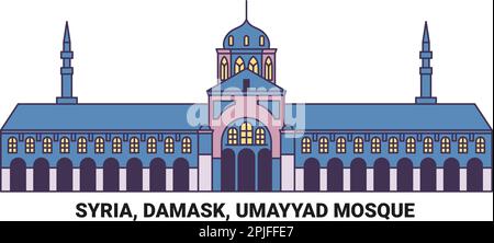 Syrien, Damask, Umayyad Moschee, Reise-Wahrzeichen-Vektordarstellung Stock Vektor