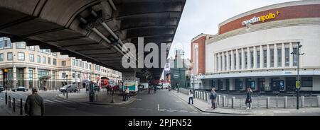 London - Februar 2023: Eventim Apollo,. Auch bekannt als Hammersmith Apollo – Veranstaltungsort für Live-Unterhaltung im Westen Londons Stockfoto