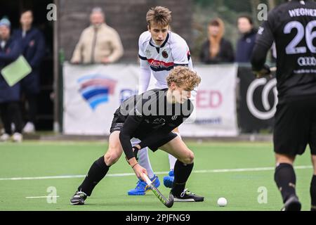 Brüssel, Belgien. 02. April 2023. Gaspard Xavier von Racing in Aktion während eines Hockeyspiels zwischen dem Royal Racing Club Bruxelles und KHC Dragons, Sonntag, den 02. April 2023 in Uccle/Ukkel, Brüssel, am 17. Tag der Saison der belgischen Men Hockey League 2022-2023. BELGA FOTO LAURIE DIEFFEMBACQ Kredit: Belga News Agency/Alamy Live News Stockfoto