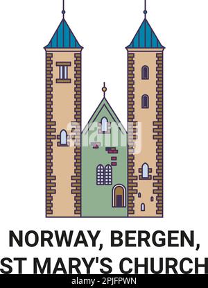 Norwegen, Bergen, St. Mary's Church reisen Wahrzeichen Vektordarstellung Stock Vektor