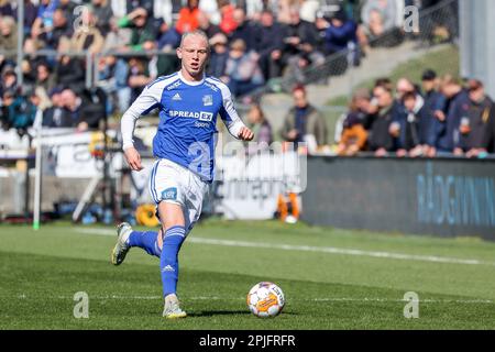 Lyngby, Dänemark. 02. April 2023. Kolbeinn Finnsson (20) von Lyngby, gesehen während des 3F stattfindenden Superliga-Spiels zwischen Lyngby Boldklub und Silkeborg IF im Lyngby-Stadion in Lyngby. (Foto: Gonzales Photo/Alamy Live News Stockfoto