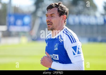 Lyngby, Dänemark. 02. April 2023. Andreas Bjelland von Lyngby, gesehen während des 3F. Superliga-Spiels zwischen Lyngby Boldklub und Silkeborg IF im Lyngby Stadium in Lyngby. (Foto: Gonzales Photo/Alamy Live News Stockfoto