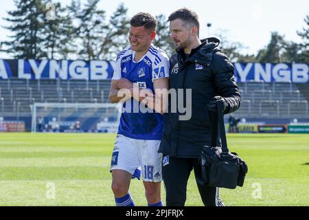 Lyngby, Dänemark. 02. April 2023. Alfred Finnbogason (18) aus Lyngby, gesehen während des 3F stattfindenden Superliga-Spiels zwischen Lyngby Boldklub und Silkeborg IM Lyngby-Stadion in Lyngby. (Foto: Gonzales Photo/Alamy Live News Stockfoto