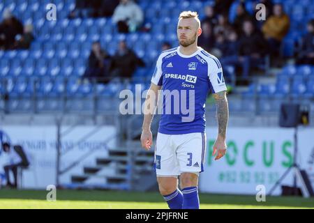 Lyngby, Dänemark. 02. April 2023. Brian Hamalainen (3) aus Lyngby, gesehen während des 3F stattfindenden Superliga-Spiels zwischen Lyngby Boldklub und Silkeborg IM Lyngby Stadium in Lyngby. (Foto: Gonzales Photo/Alamy Live News Stockfoto