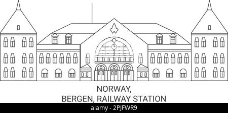 Vektorgrafik für Norwegen, Bergen, Bahnhofsreisen Stock Vektor