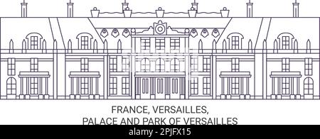 Frankreich, Versailles, Schloss und Park von Versailles reisen als Vektorgrafik zu Wahrzeichen Stock Vektor