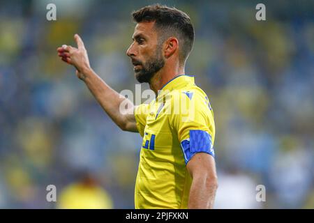 Jose Maria Martin aus Cadiz während des Spiels La Liga zwischen Cadiz CF und dem FC Sevilla, gespielt im Nuevo Mirandilla Stadion am 01. April 2023 in Cadiz, Spanien. (Foto: Antonio Pozo / PRESSIN) Stockfoto